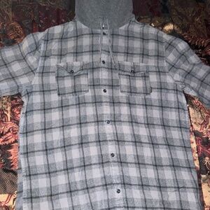 Quicksilver Plaid Multi-Grey Regular Fit Buttoned Hooded Flannel